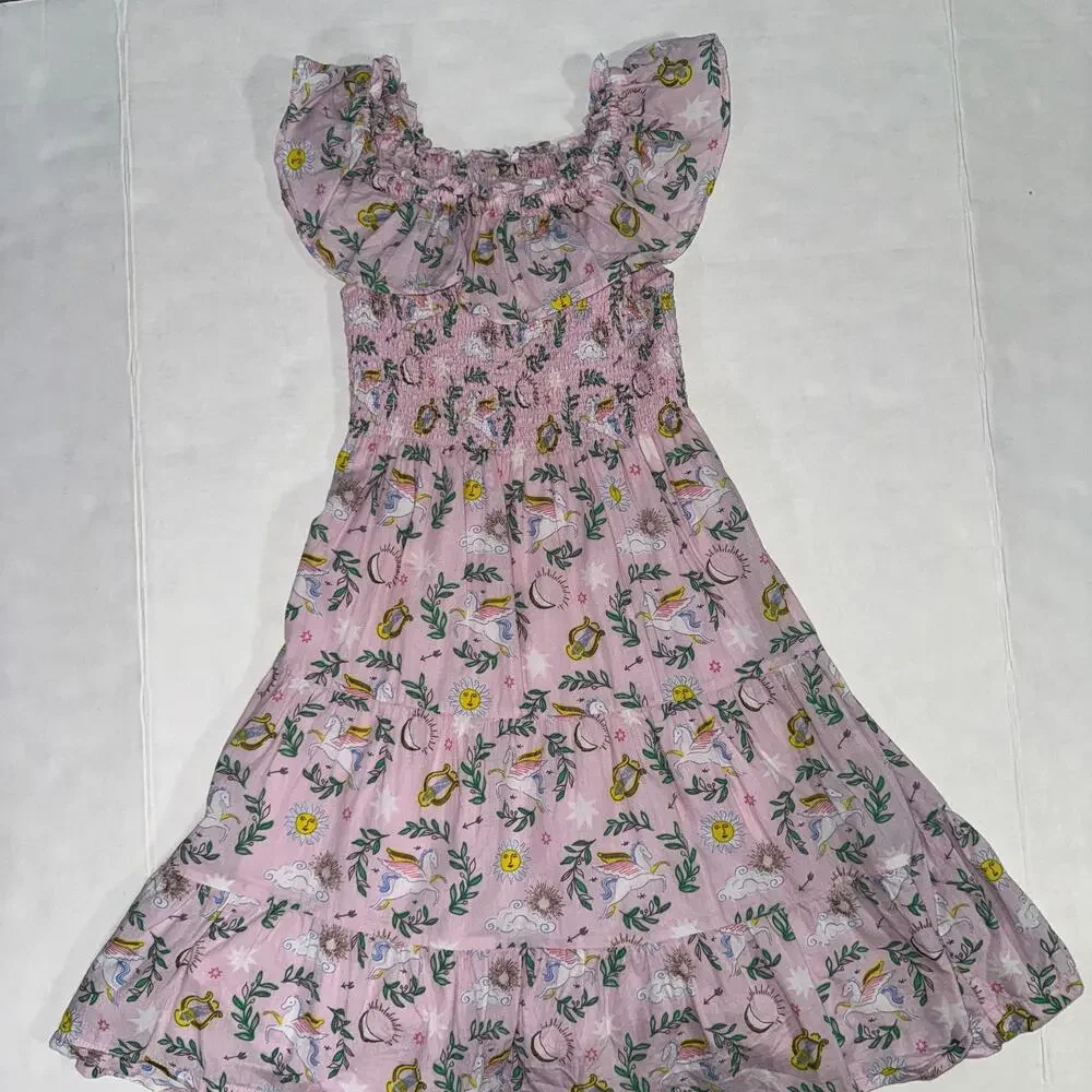 Mini Boden Girl‎ 7-8 Shirred Woven Midi Dress Summer Printed Lightweight Party